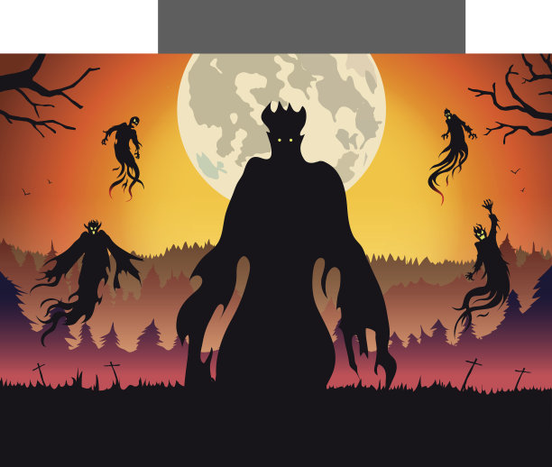 满月之夜，恶灵在森林中飞翔的剪影。图片下载