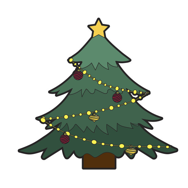 松树用彩球和彩灯装饰图片下载