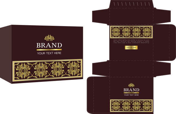 包装设计，黄金豪华盒设计模板和样板盒。图片下载