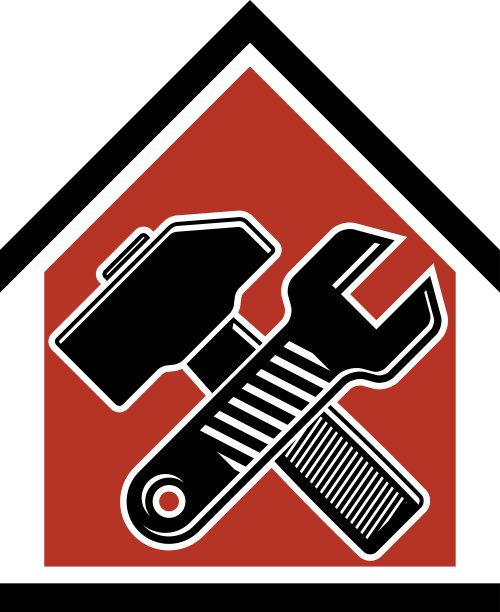 十字扳手和木槌，矢量工业器具，建筑施工。简单的房子，工作工具，车间。家居重建理念，用于网页设计。图片下载