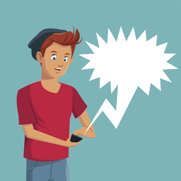 男孩青少年用户智能手机对话气泡讲话图片下载