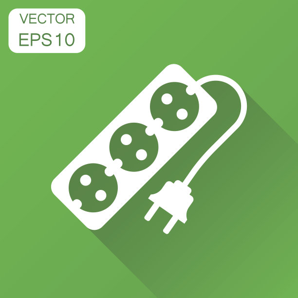 延长线图标。经营理念电力插座象形图。矢量插图上的绿色背景和长阴影。图片下载