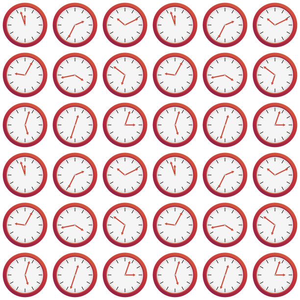 无缝图案的红色时钟显示随机时间图片下载