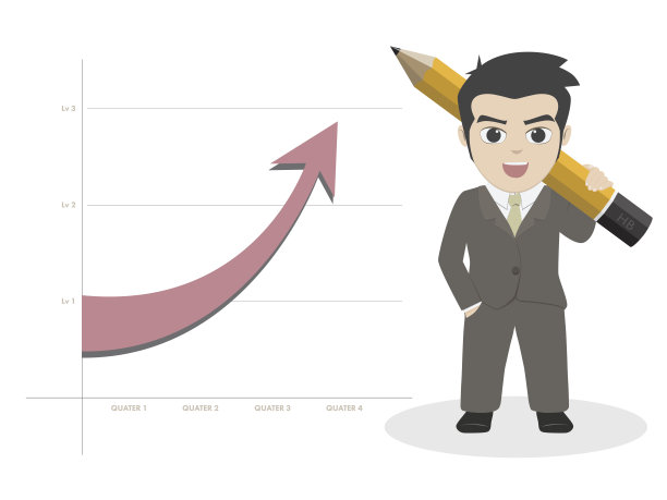 卡通商人拿着铅笔，在写字板上写着清单。图片下载