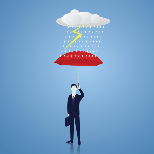 保险保护的概念。商人和雨伞。向量图片下载