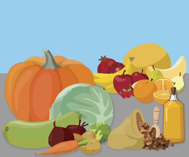 蔬菜，水果，浆果，谷物，油图片下载