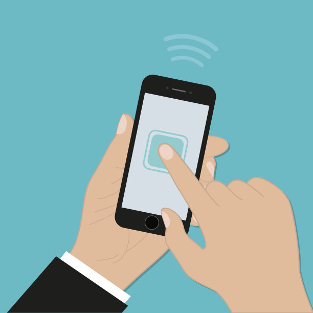 手持手机在平面设计风格图片下载