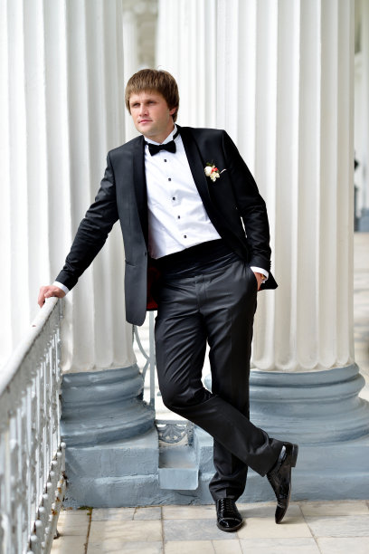 在大自然中穿着西装的英俊新郎图片下载