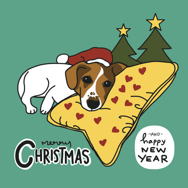 杰克罗素狗睡觉圣诞快乐和新年快乐图片下载