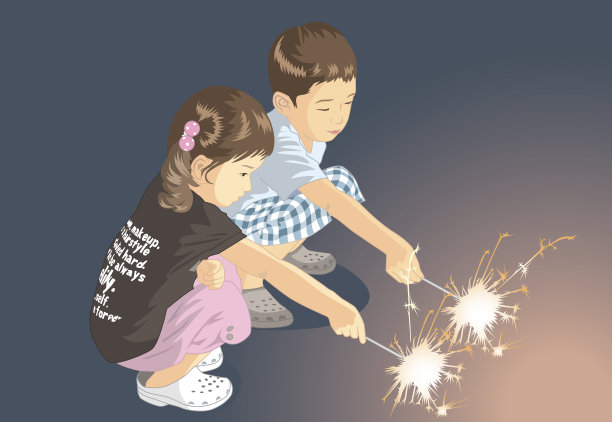 孩子们玩烟花图片下载