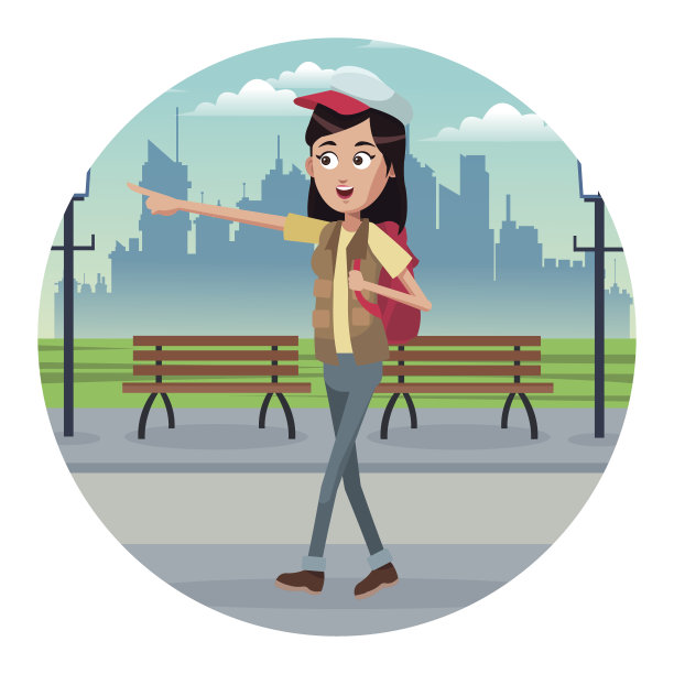 戴着帽子背包行走的女人图片下载