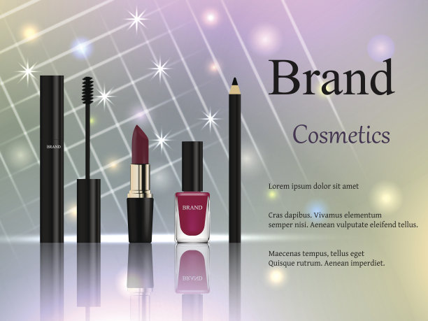 一套化妆品-口红，唇彩，粉，睫毛膏，眼影，铅笔和指甲油风格的平。矢量插图的宣传项目-小册子，小册子，传单或横幅图片下载