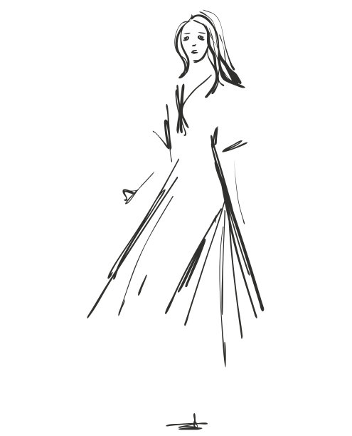 时尚女孩草图。卡通模型。图片下载