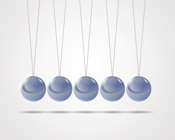 矢量插图。现实的牛顿摇篮或钟摆。金属蓝色球。的影子。图片下载