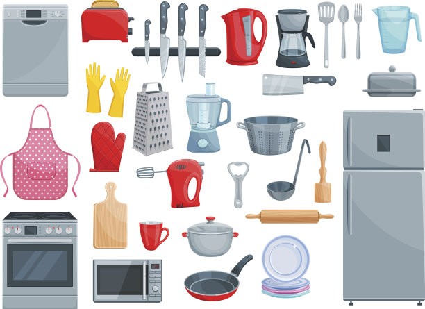 厨房电器和餐具矢量图标设置素材图片