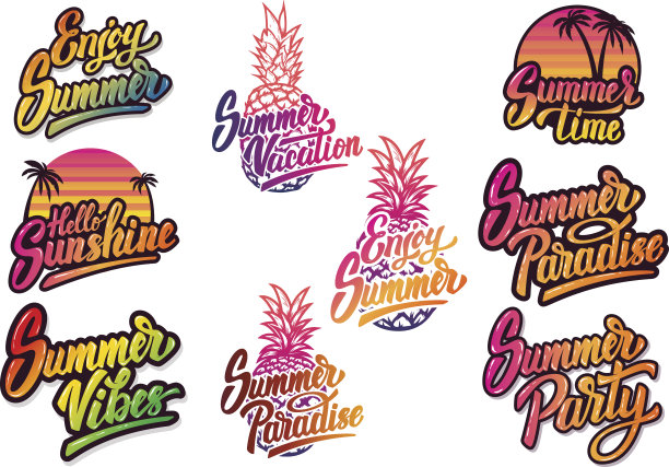 一套夏季时间字母孤立在白色背景上。海报、贺卡的设计元素。矢量图图片下载