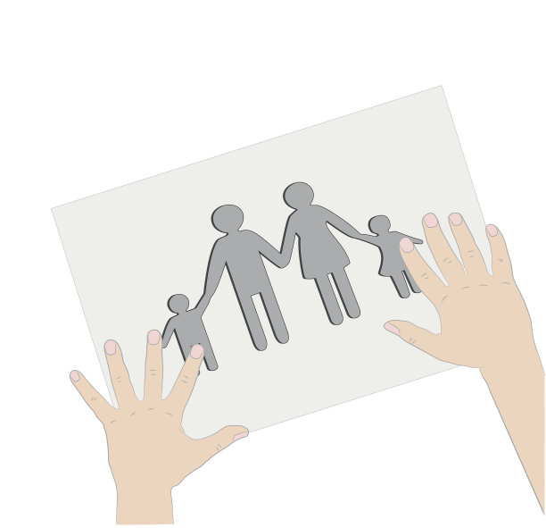 家人的剪影躺在这张纸上。图片下载