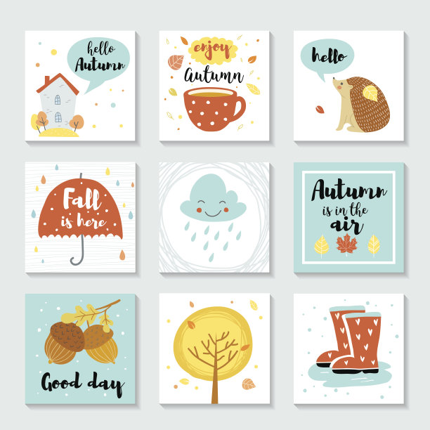 可爱的秋季卡片，海报，传单模板。素材图片