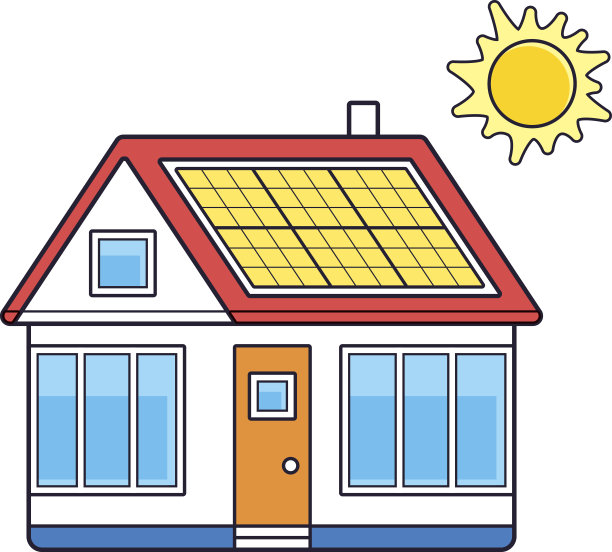 屋顶上有太阳能板和太阳的房子。图片下载