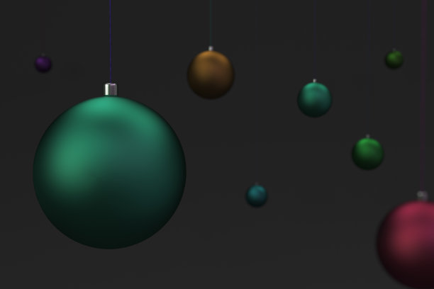 一套彩色圣诞球在黑色的背景图片下载