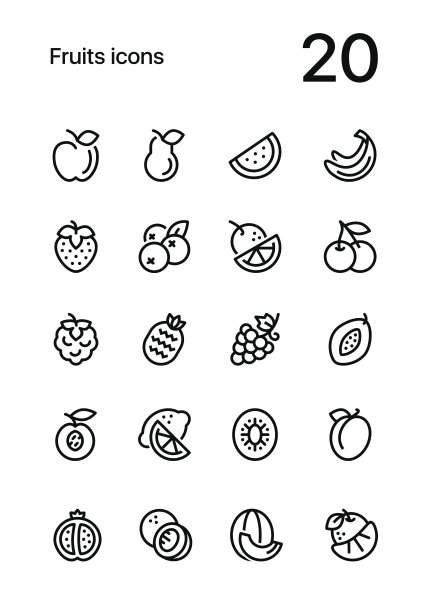 水果和食物线平面矢量图标设置为网页和移动设计图片下载