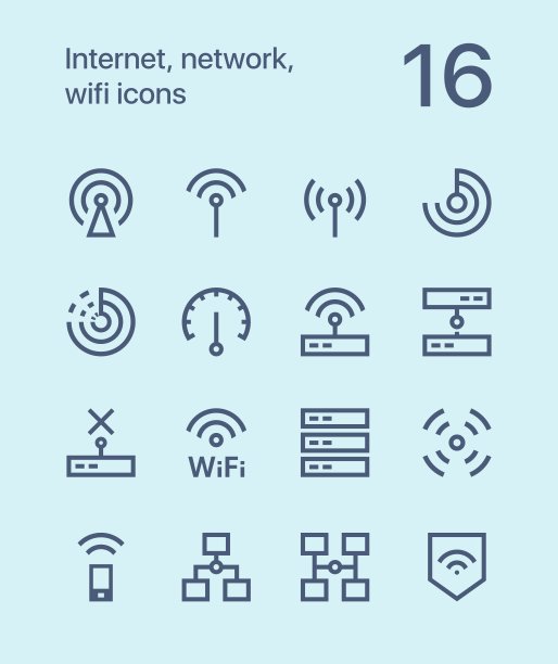 用于网页和移动设计的互联网、网络、WIFI轮廓图标包1图片下载