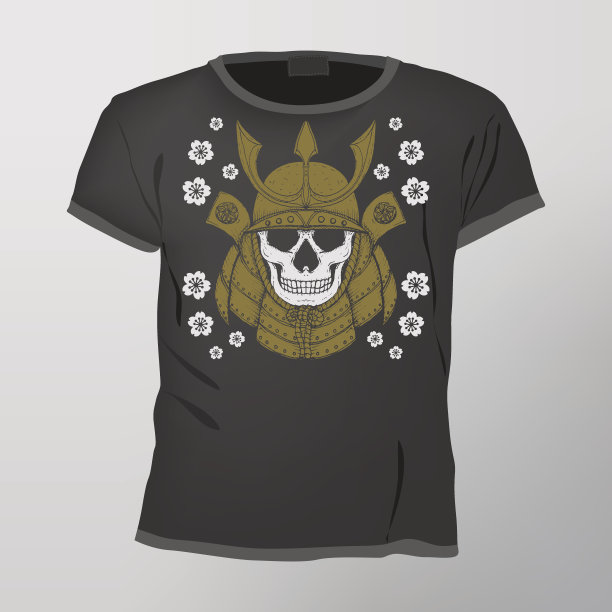 骷髅t恤设计模板矢量插图图片下载