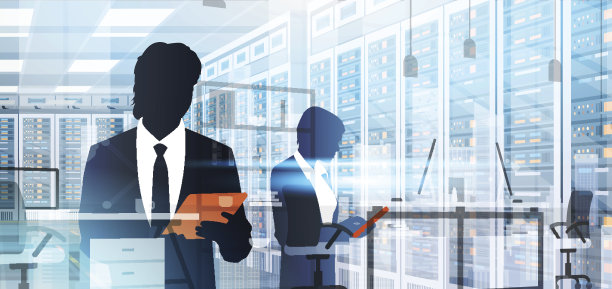 剪影人在数据中心机房主机服务器计算机信息数据库图片下载