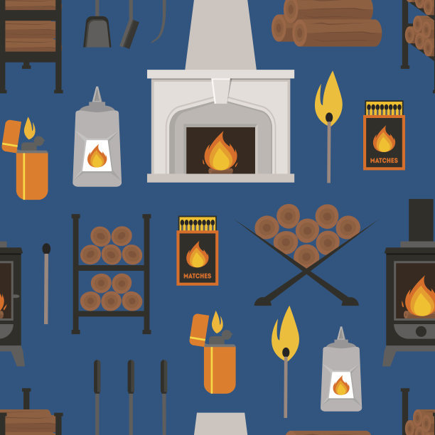 卡通壁炉背景图案。向量图片下载