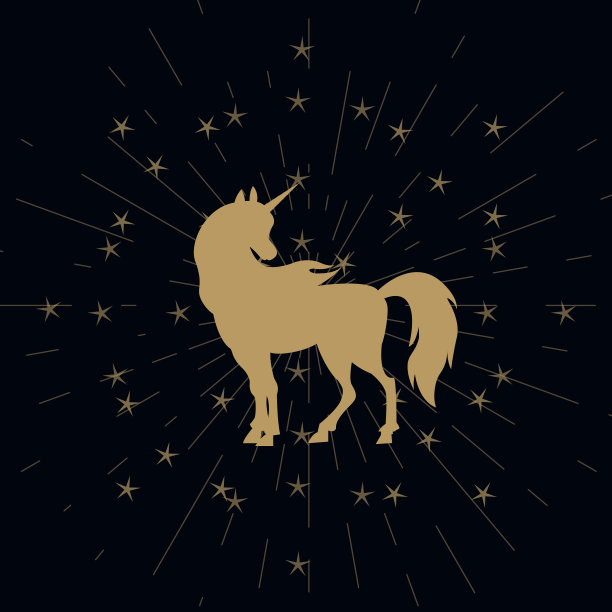 独角兽剪影，日出效果图片下载