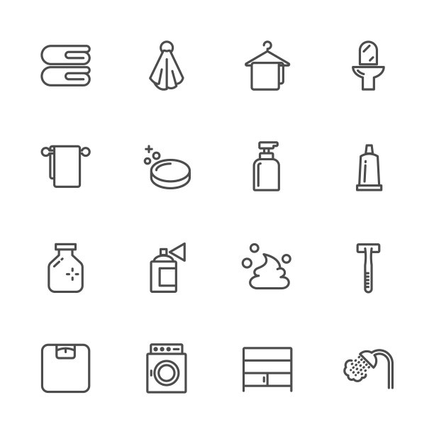 浴室行图标。向量轮廓图标。图片下载