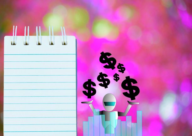 记事本与铅笔和机器人矢量在木板背景。使用墙纸或用于教育、商业照片。注意书籍的纸张和概念，或拷贝空间和广告。图片下载