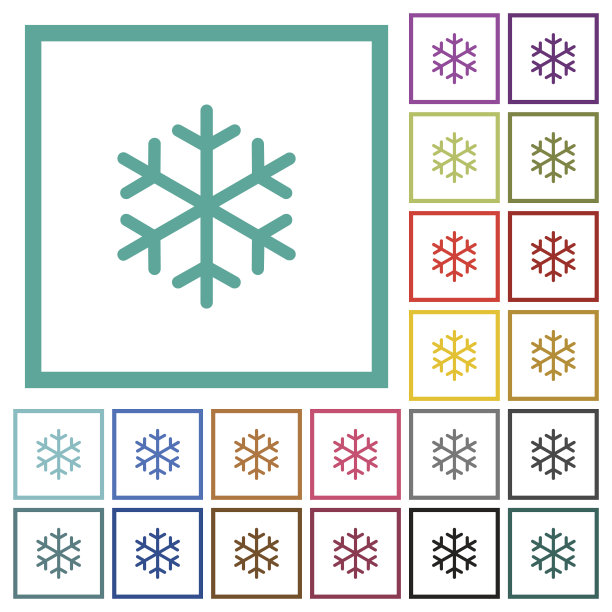 单个雪花平面颜色的象限框架图标图片下载