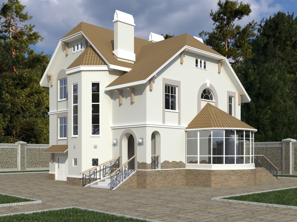 建筑照片逼真渲染3D插图图片下载