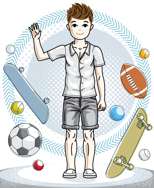 小男孩可爱的孩子站在时尚的休闲衣服。矢量相当不错的人类插图。童年生活剪辑艺术。图片下载