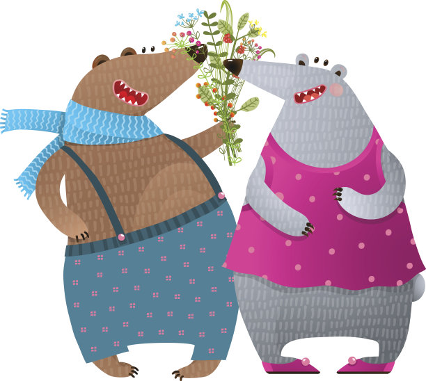 小熊夫妇献上一束花图片下载