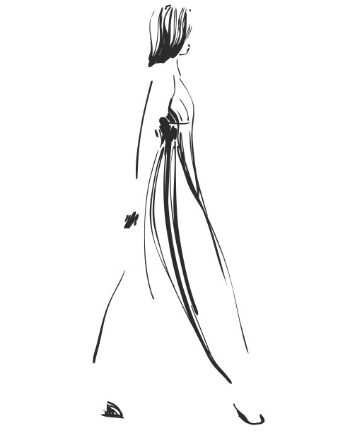 美丽的年轻女孩的设计模型。时尚，风格，美丽。图形，素描。图片下载