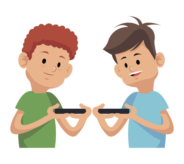 两个男孩用手机玩电子游戏图片下载