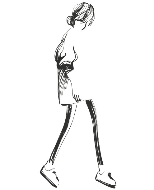 美丽的年轻女孩的设计模型。时尚，风格，美丽。图形，素描。图片下载