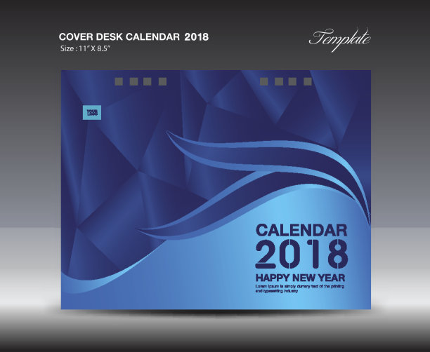 封面台历2018年模板，横纸，商业宣传册传单布局，封面设计，书籍封面，杂志，广告，通讯，印刷媒体，传单，广告，矢量图片下载