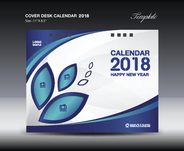 封面台历2018年模板，横纸，商业宣传册传单布局，封面设计，书籍封面，杂志，广告，通讯，印刷媒体，传单，广告，矢量图片下载