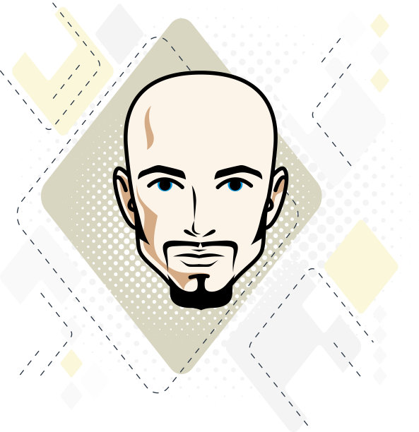 英俊的无毛的男性脸与胡子和胡须的矢量插图，正面的面部特征，剪纸。图片下载