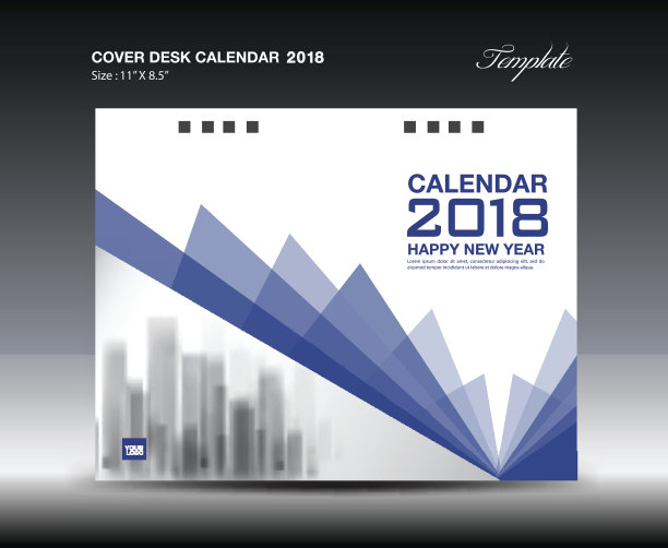 封面台历2018年模板，横纸，商业宣传册传单布局，封面设计，书籍封面，杂志，广告，通讯，印刷媒体，传单，广告，矢量图片下载