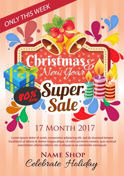 有铃铛的圣诞促销海报图片下载