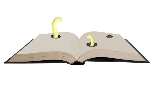 爱书,书虫。翻开书，孤立在白色，图片下载