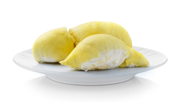 Durain在陶瓷板(美丽的形状)上的白色背景图片下载