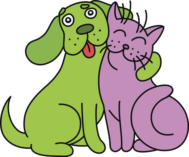 卡通可爱的狗拥抱猫。矢量插图。图片下载