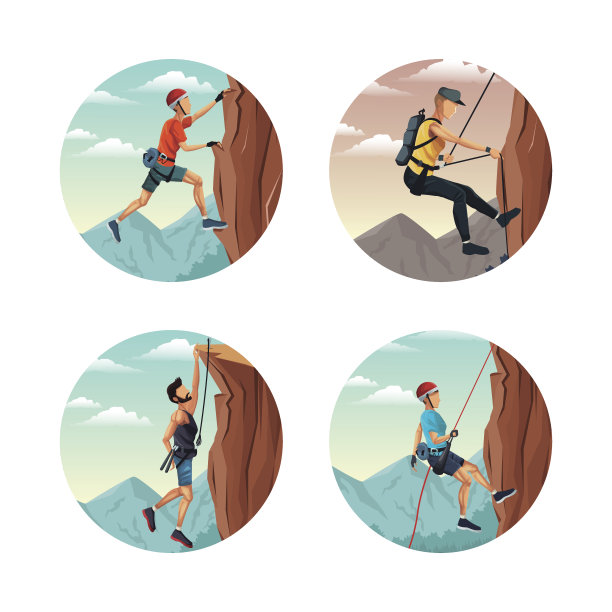 设置圆形框架与景观景观男子攀岩图片下载