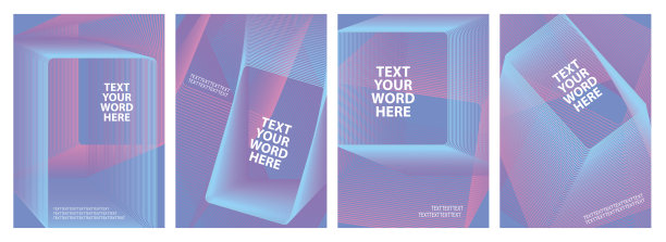 集4最小几何图形封面设计。简单的海报模板在一个明亮的蓝色和粉红色。图片下载
