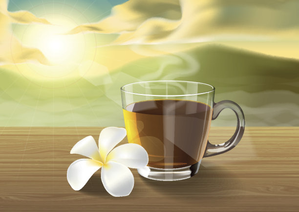 早上，木桌上放着茶和鸡蛋花图片下载